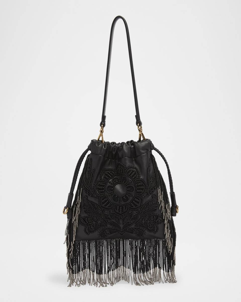 Kalispera Beaded Fringe Leather Shoulder Bag